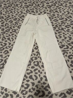 OAT New York White Wide Leg Pants Rhinestone Detail Size 25 XS High Rise